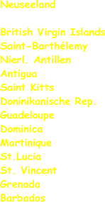 Neuseeland  British Virgin Islands Saint-Barthélemy  Nierl. Antillen Antigua Saint Kitts Doninikanische Rep. Guadeloupe Dominica Martinique St.Lucia St. Vincent Grenada Barbados